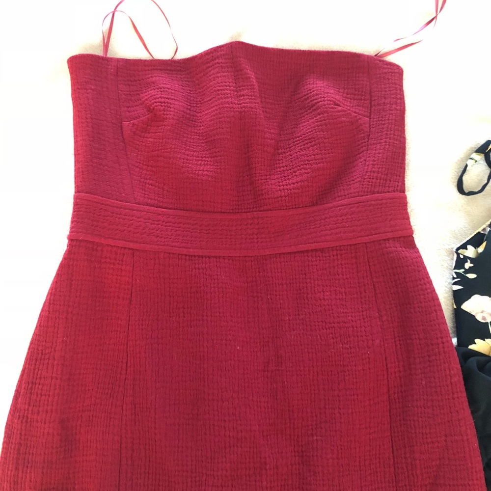 J crew size 10 red wool strapless dress.